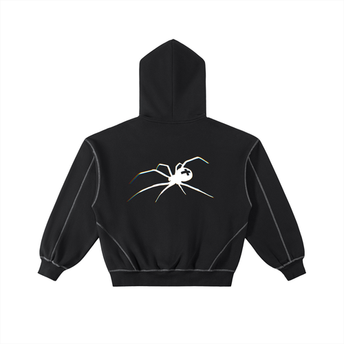 Contrast-Stitched Boxy Fleece Zip Hoodie