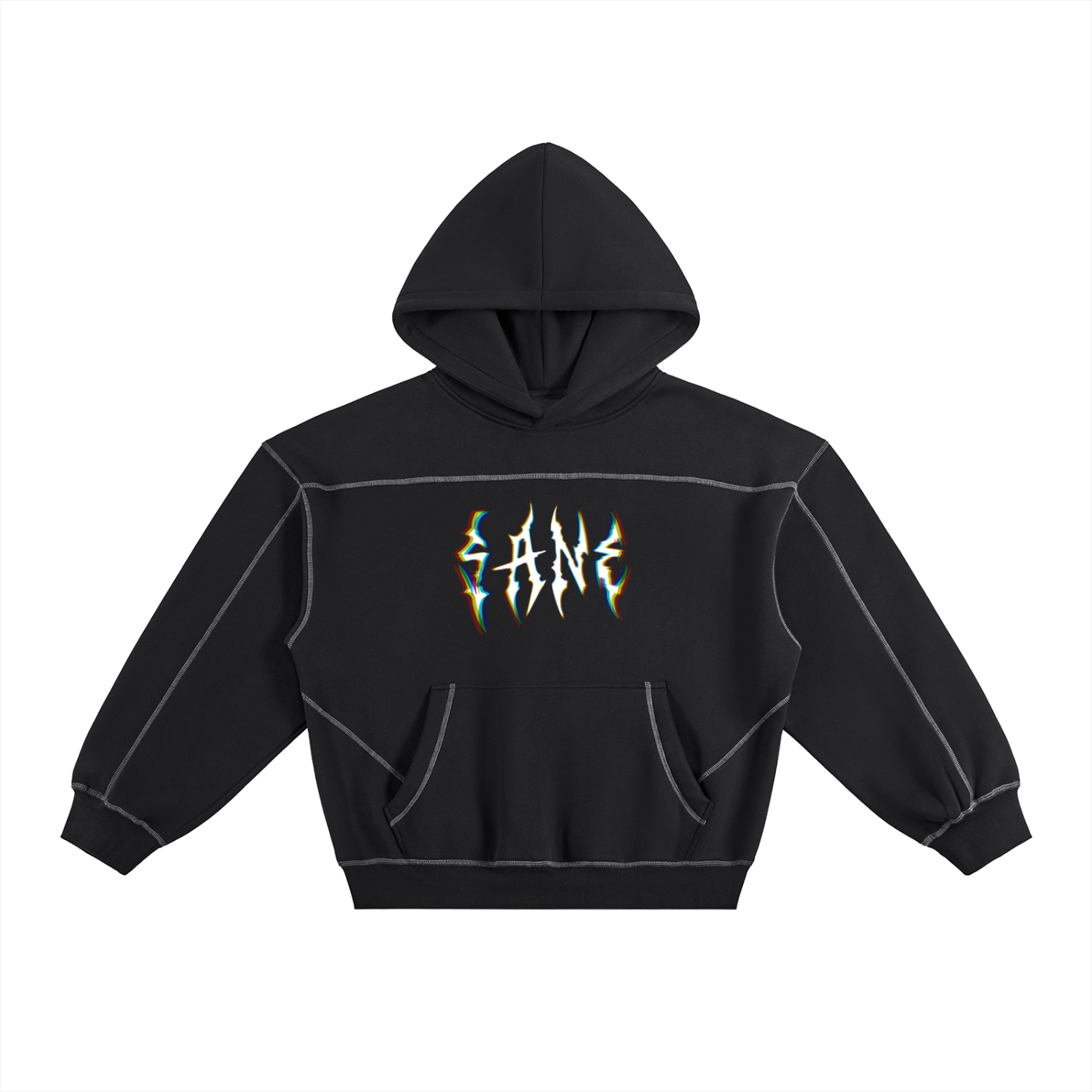 Contrast-Stitched Boxy Fleece Hoodie