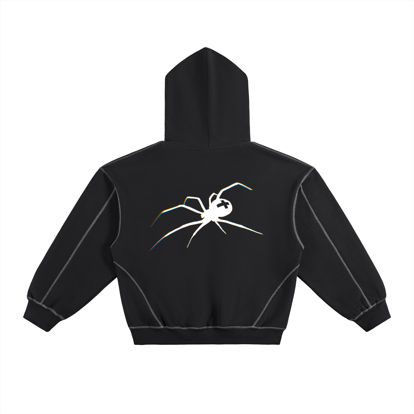 Contrast-Stitched Boxy Fleece Hoodie
