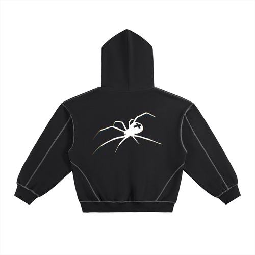 Contrast-Stitched Boxy Fleece Hoodie